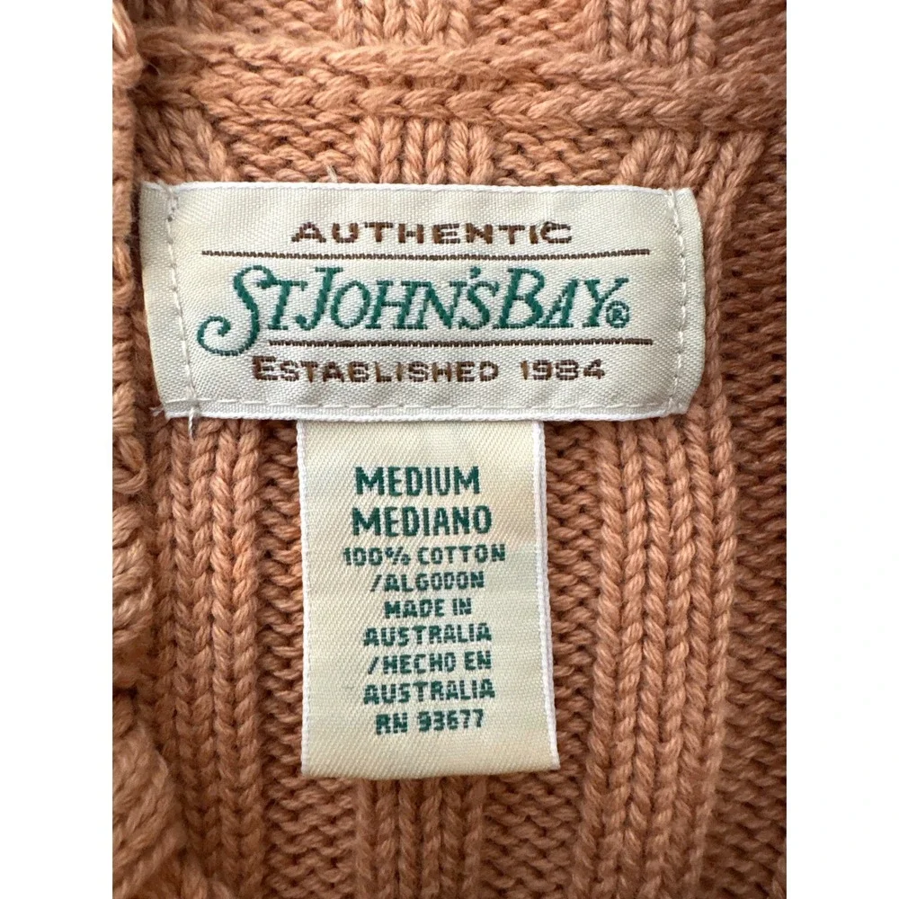 Vintage St Johns Bay Womens Camel Ribbed Knit Mock Neck Belted Sweater Sz M Chic